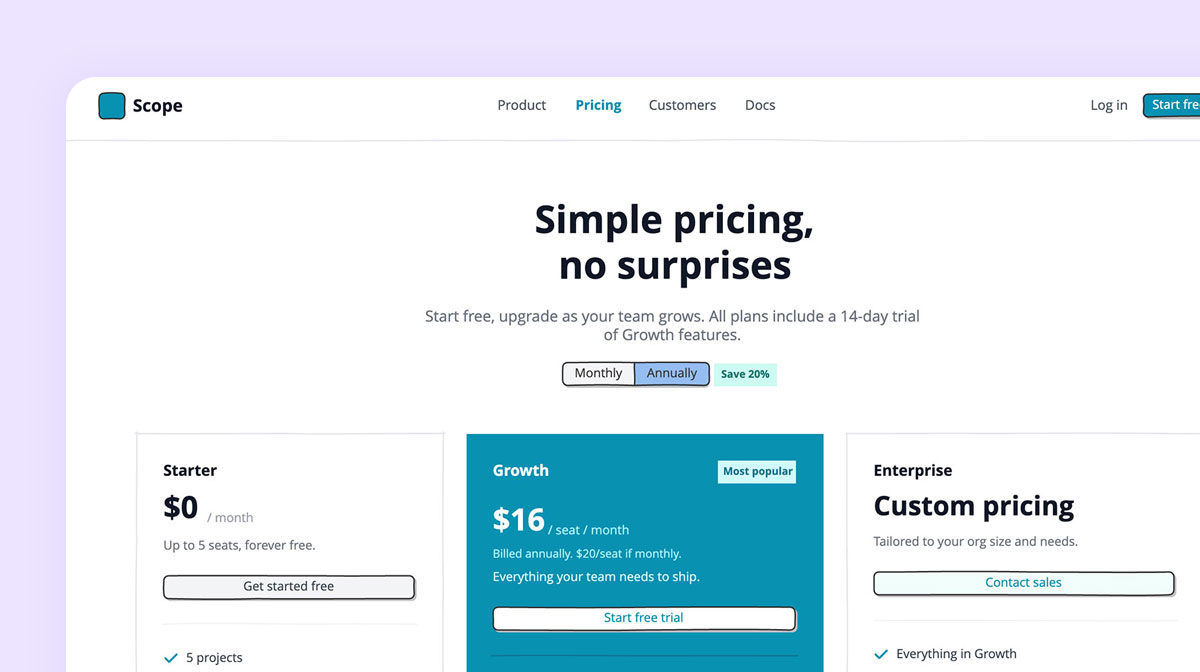 SaaS pricing page
