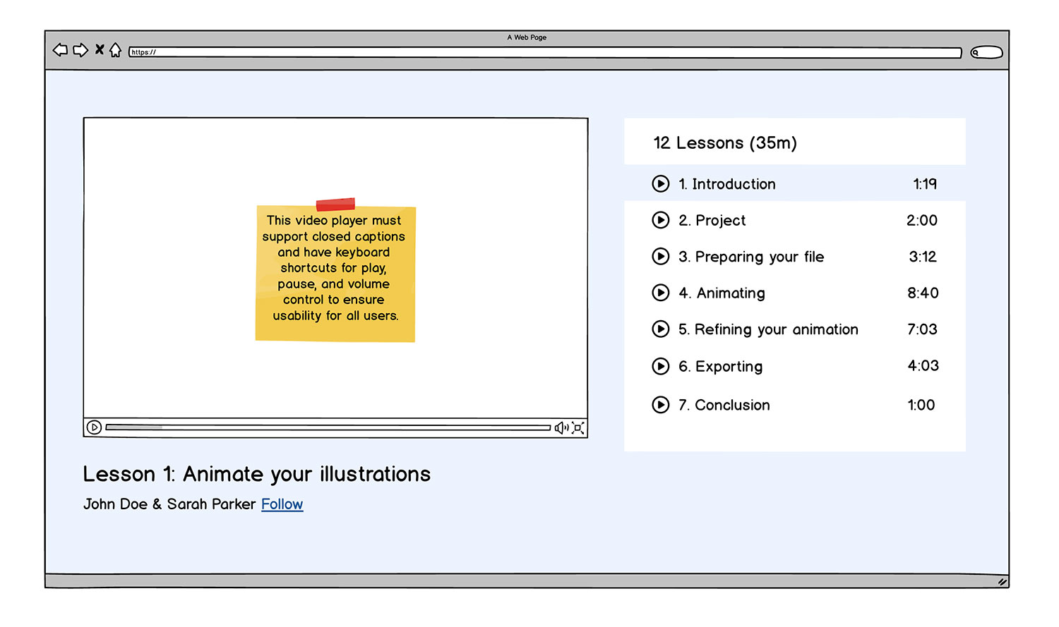 Wireframe annotation describing necessary dev specs for engineers.
