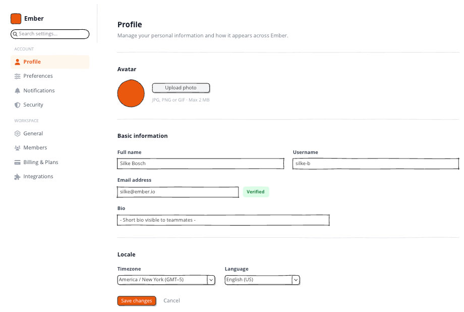 Settings and management UI made with Balsamiq